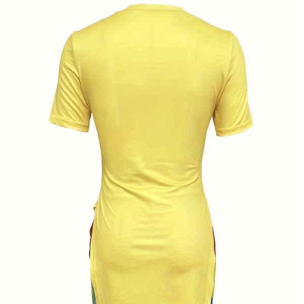 Ladies' Round Neck Printed Fashion Trend Versatile Elastic Breathable Pants Show Off Figure Top Shorts Two-piece Set - Image 2