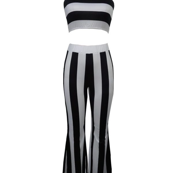 Women's Striped Camisole Vest Slim Fit Flared Pants Set - Image 2