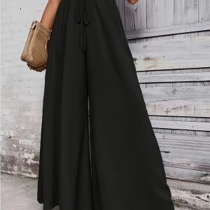 Ladies Plus Size Casual Pants Elastic Waist Wide-leg Pants