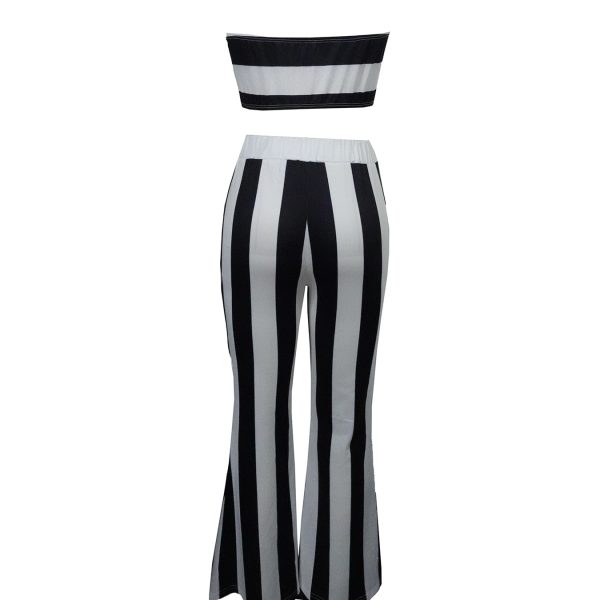 Women's Striped Camisole Vest Slim Fit Flared Pants Set - Image 4